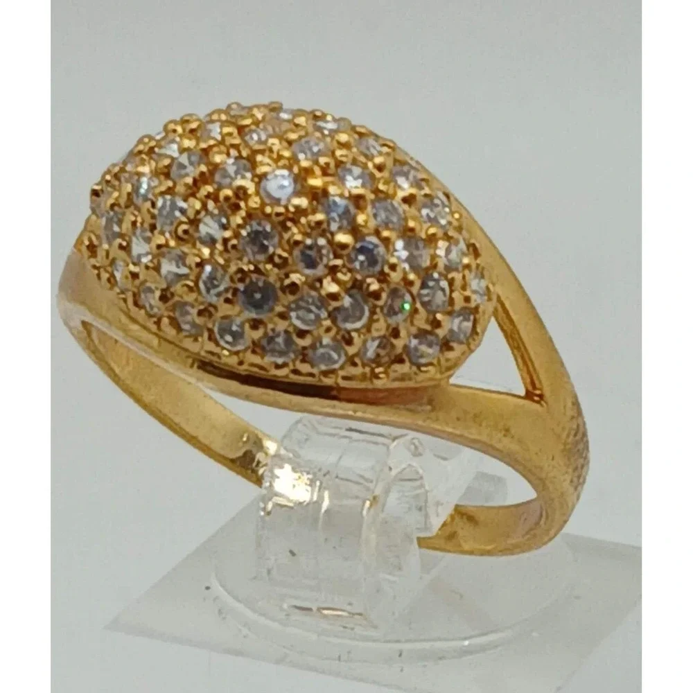 Vintage 1990s Gold Tone Dome Pave Crystal Statement Ring Size 10 New Old Stock